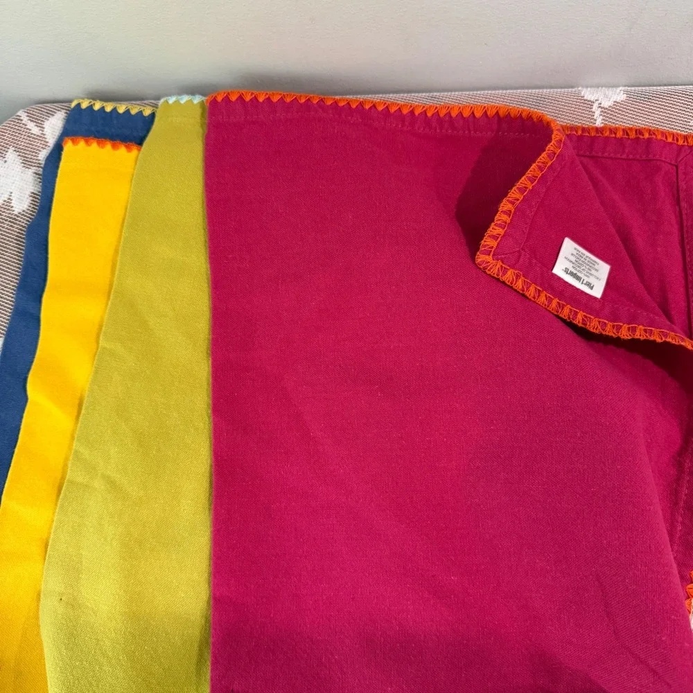 Pier 1 Imports Cloth Napkins Set of 4 Multicolor Cotton Excellent Blanket Stitch